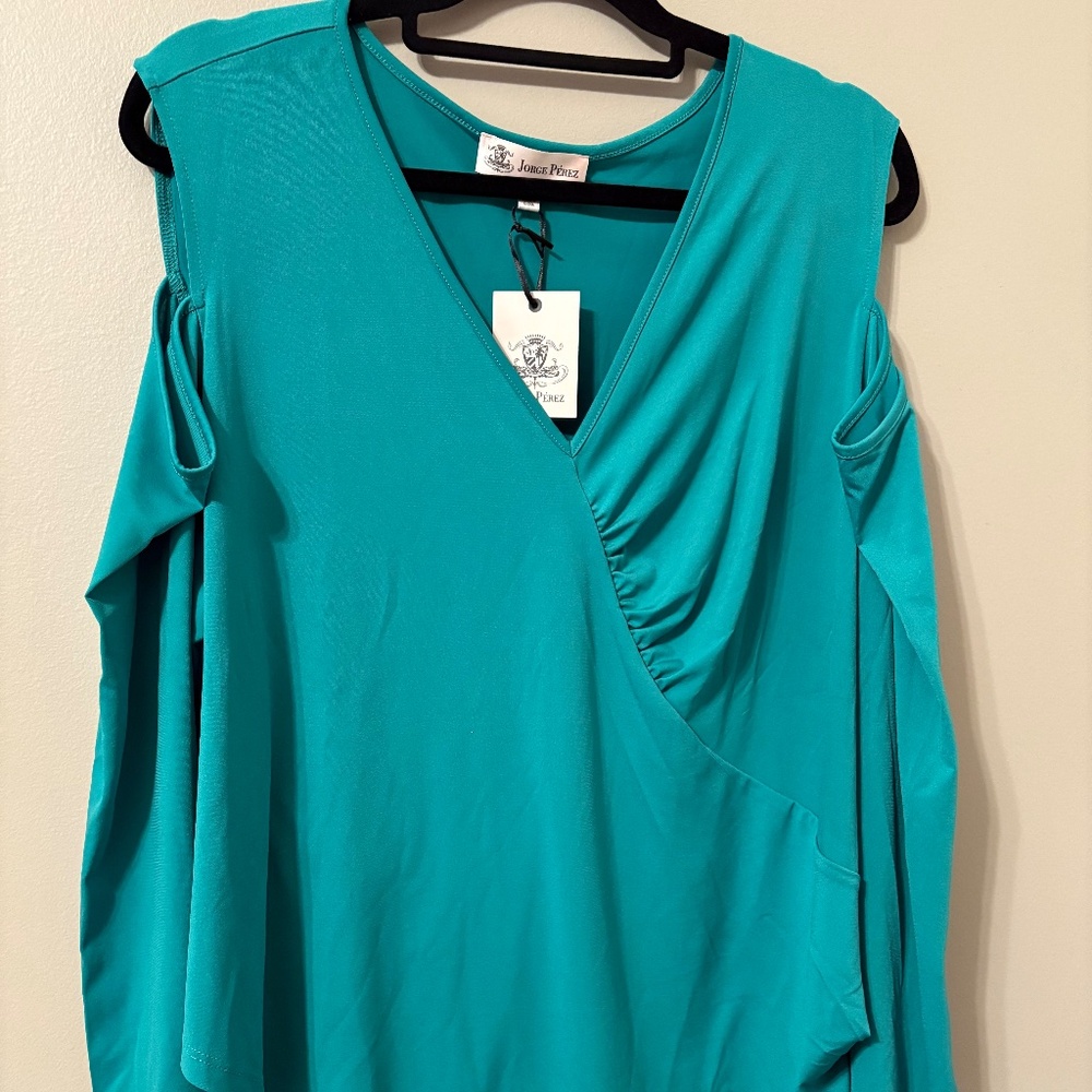 NWT 2x Jorge Perez Kelly green open shoulder top